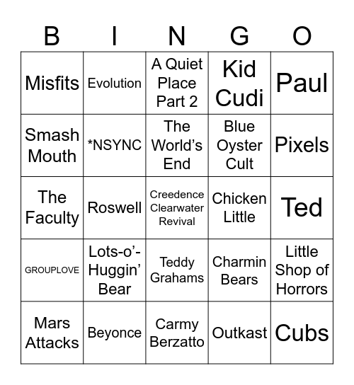 Aliens & Bears Bingo Card