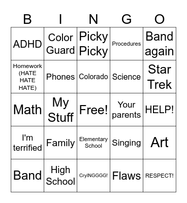 First Day Bingo Card