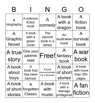 Year 9 Book Bingo Card