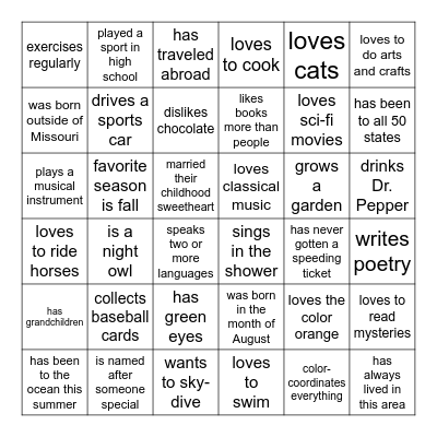 "Find Someone Who..." Bingo Card