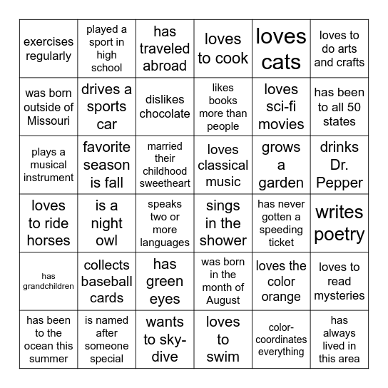 "Find Someone Who..." Bingo Card