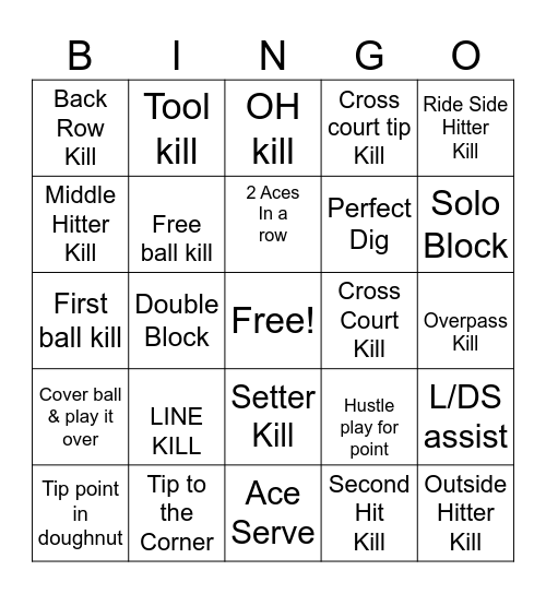 Volleyball Bingo Card