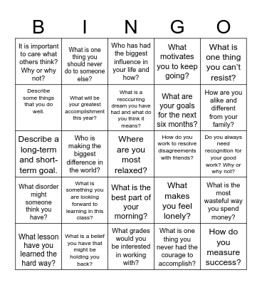 Getting to Know You Bingo Card