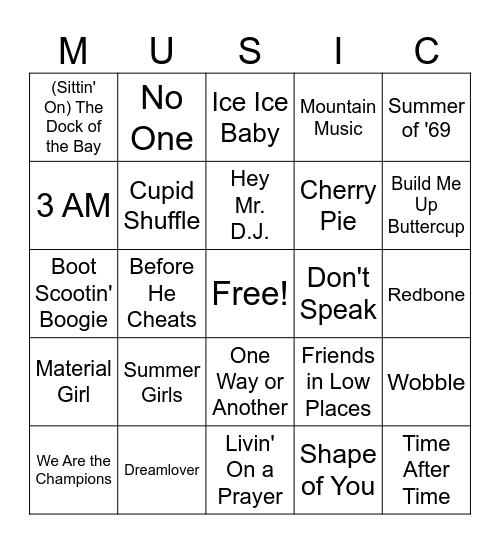 Music Bingo Card