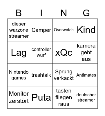 Rage Bingo Card