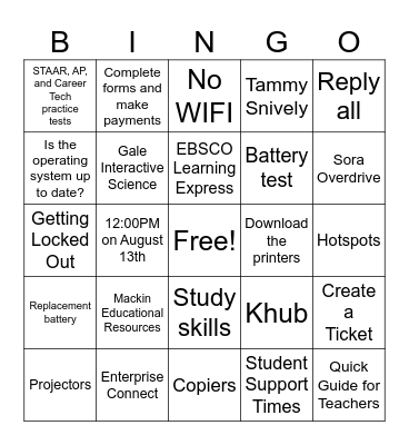 Tech Tips Bingo Card