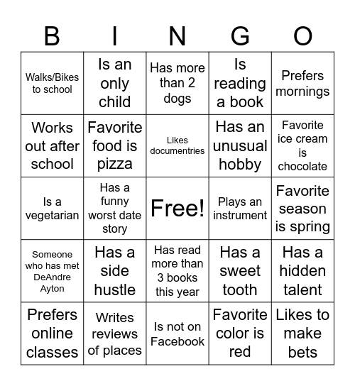 Untitled Bingo Card