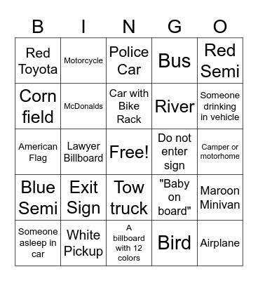 Road Bingo Card