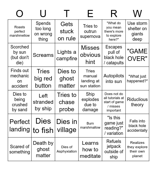 outer wilds playthrough bingo Card