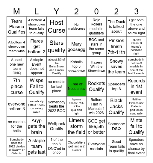 Marble League 2023 Bingo Card