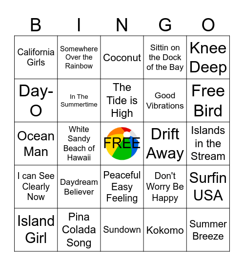 Beach Music Bingo Card