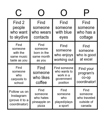 MEET NEW PEOPLE Bingo Card