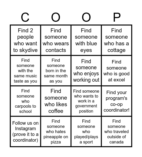 MEET NEW PEOPLE Bingo Card