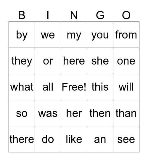 Set 3 Sight Words Bingo Card