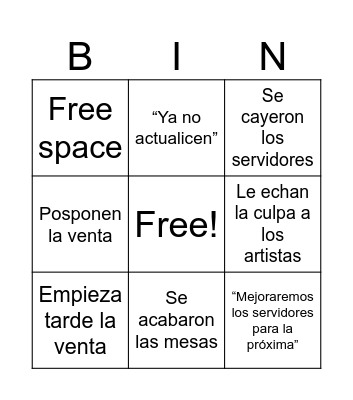 Bingo pa comprar mesas de La Conve Bingo Card