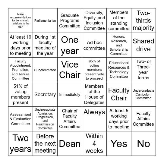 Bylaws Bingo Card