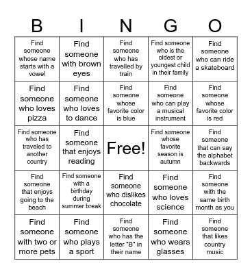 Getting-To-Know-You Bingo! Bingo Card