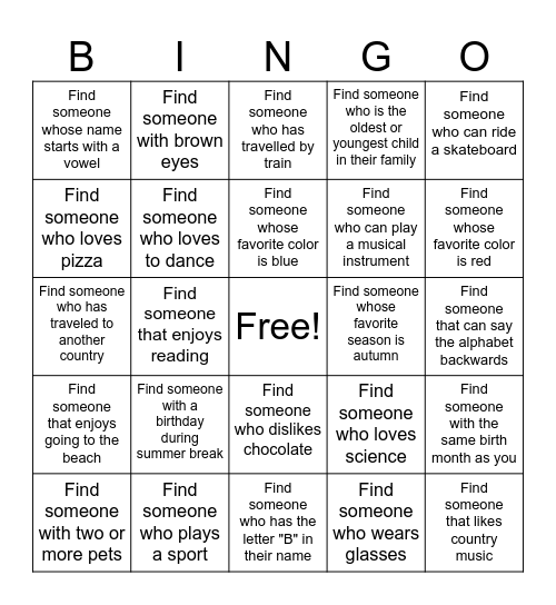 Getting-To-Know-You Bingo! Bingo Card
