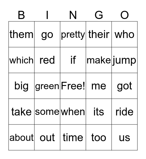 Set 4 Sight Words Bingo Card