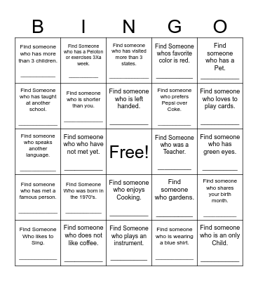 Find Someone Who Bingo Card