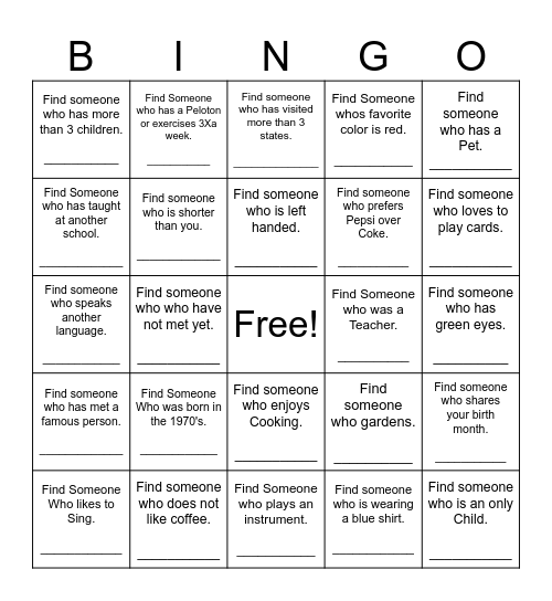 Find Someone Who Bingo Card