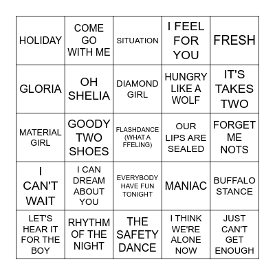 DANCE PARTY 1980'S Bingo Card