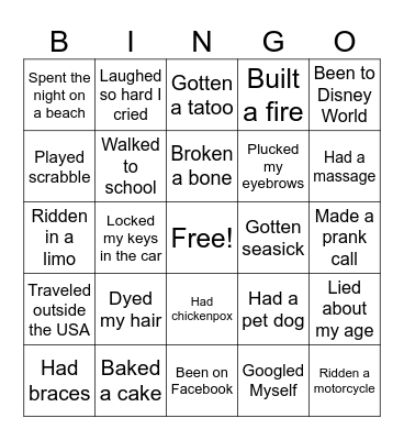 NEVER Have I Ever ............ Bingo Card
