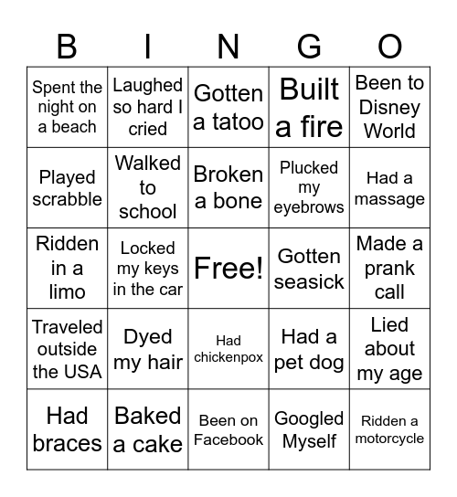 NEVER Have I Ever ............ Bingo Card