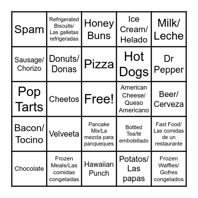 High Phosphorus Foods/Las comidas ricas en fosforo Bingo Card