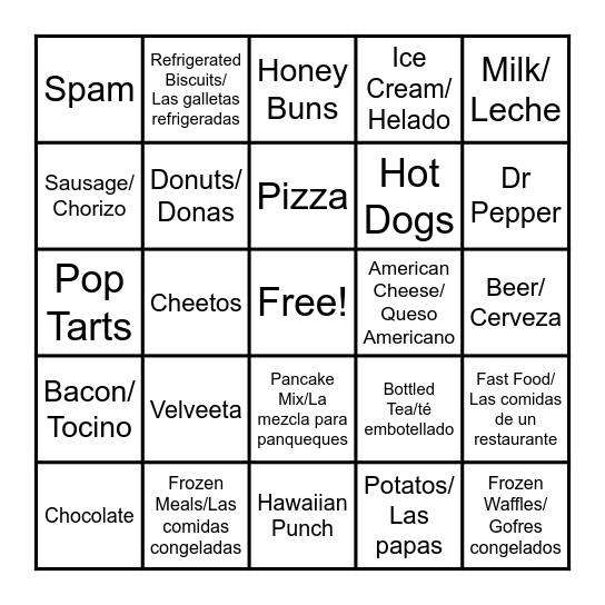 High Phosphorus Foods/Las comidas ricas en fosforo Bingo Card