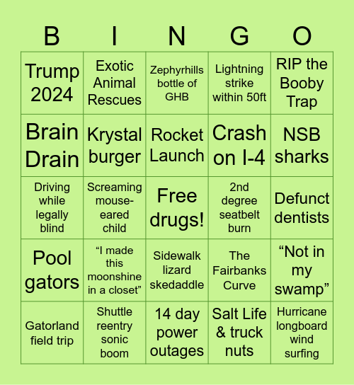 Florida Starter Pack Bingo Card