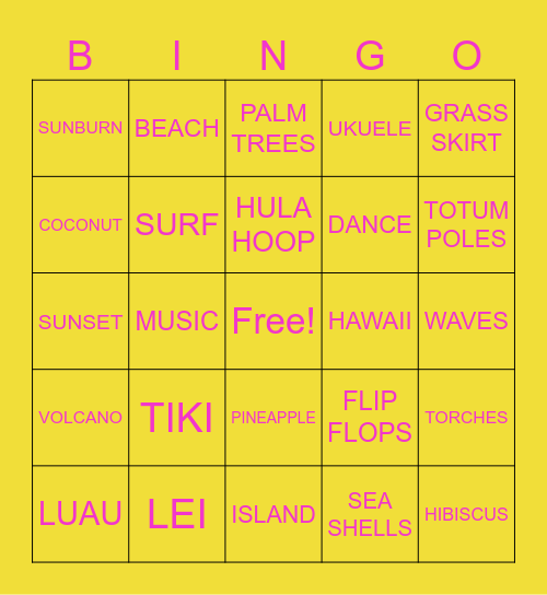 Aloha Bingo Card