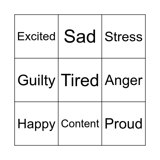 Emotion Songs Bingo Card