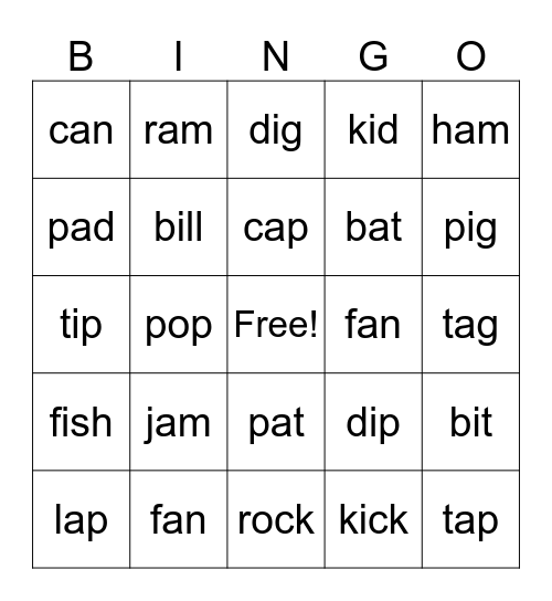 Rave-O Word Work Bingo Card