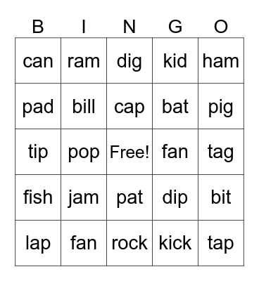 Rave-O Word Work Bingo Card