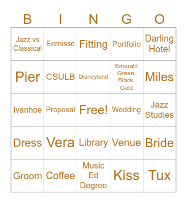 Wedding Bingo Card