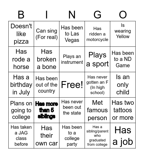 JAG Bingo Card