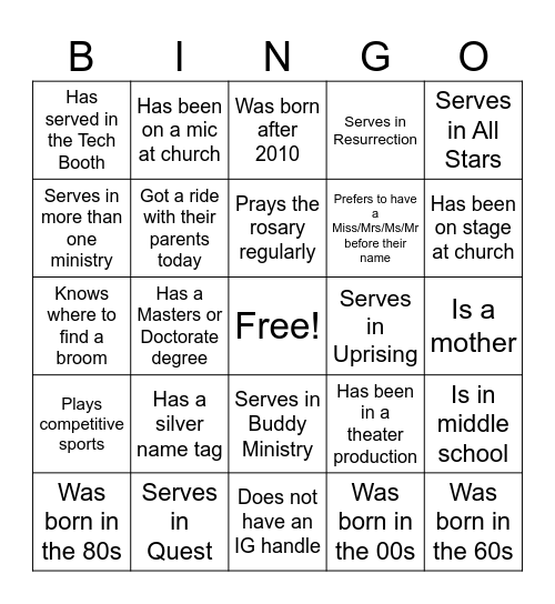 Find a Minister who... Bingo Card