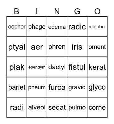 Lesson 8 Medical Terms Bingo Card