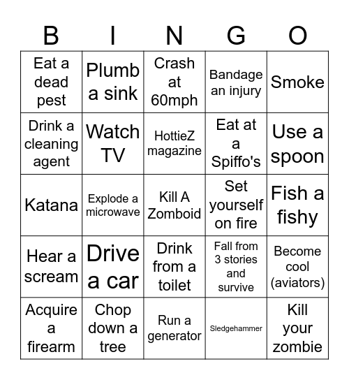 Zomboid Bingo Card