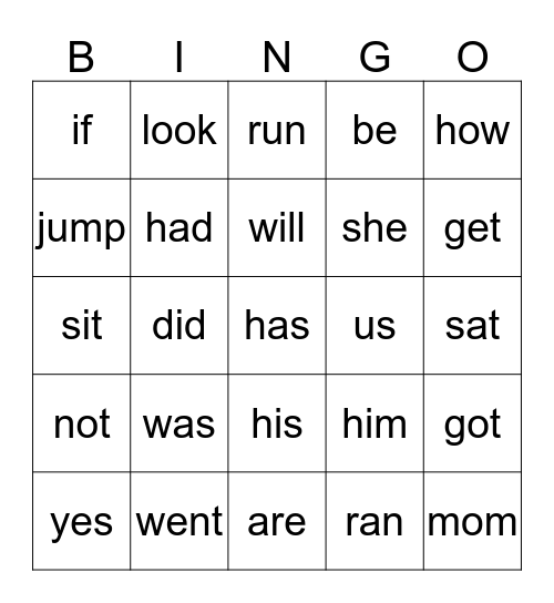 25 K Words Bingo Card