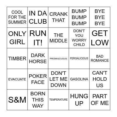 DANCE PARTY 2000'S Bingo Card