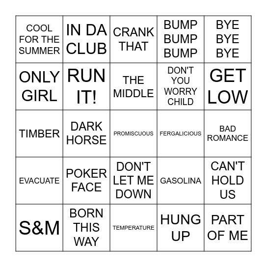 DANCE PARTY 2000'S Bingo Card