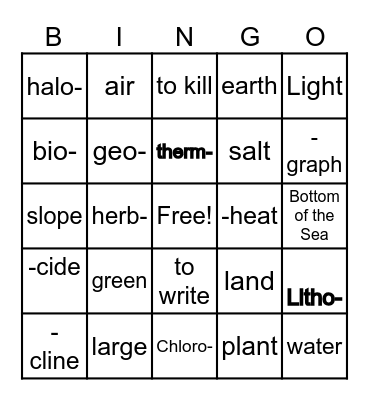 Environmental Science Bingo Card