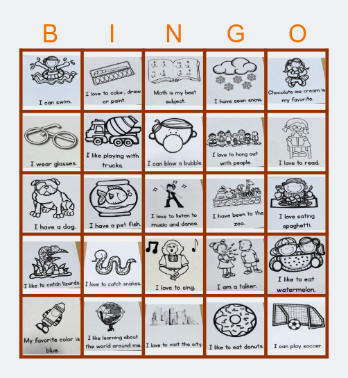 Kid's Bingo Card