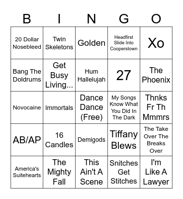 Fall Out Boy Bingo Card