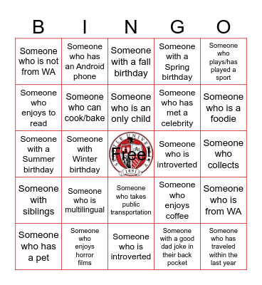 SU New Hire Luncheon Bingo Card