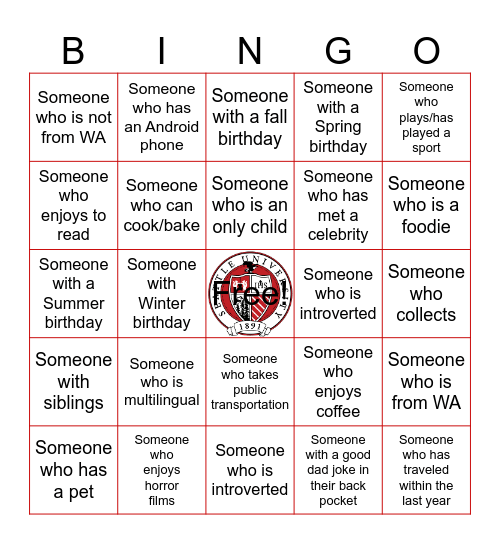 SU New Hire Luncheon Bingo Card