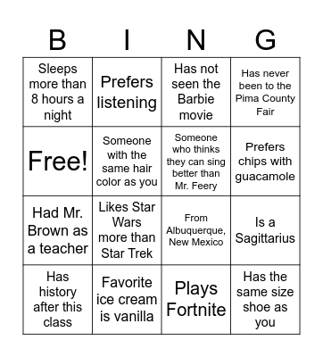 Untitled Bingo Card