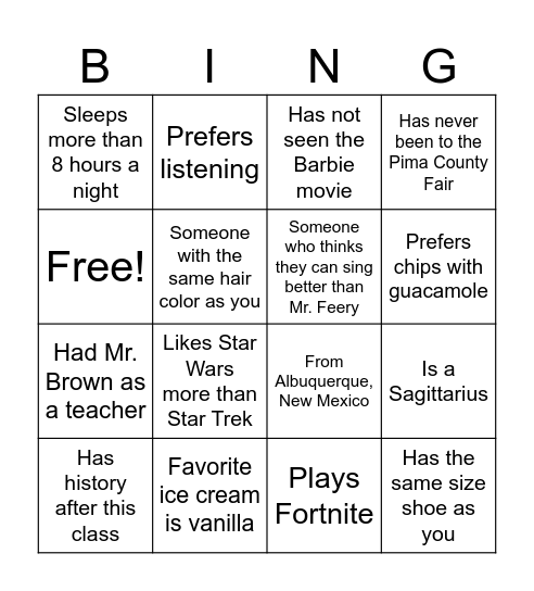 Untitled Bingo Card